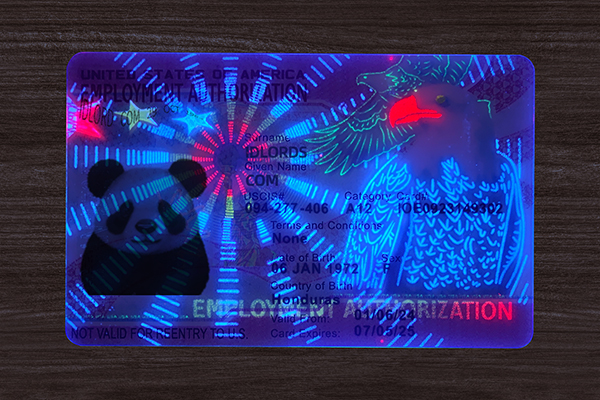 High-quality scannable ID card with realistic hologram and barcode