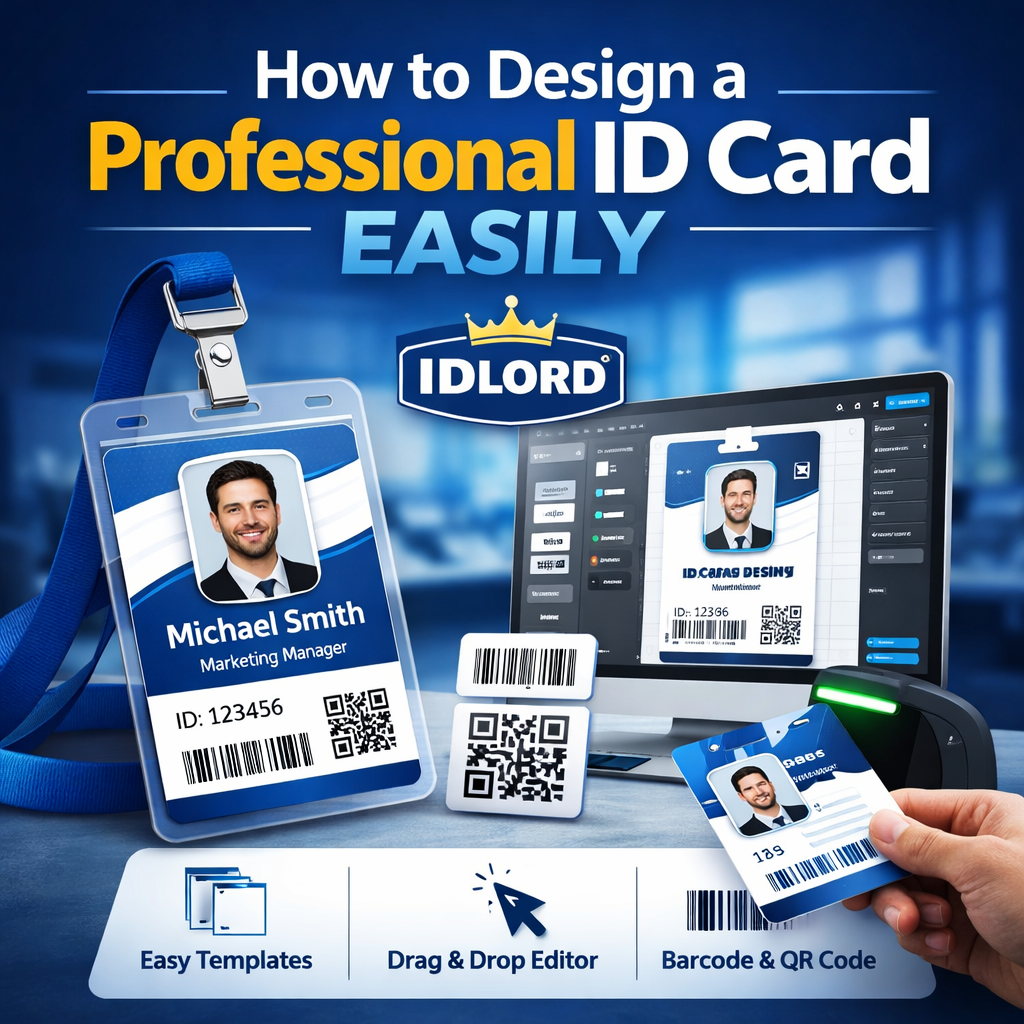 How to design a professional ID card easily using IDLord with barcode and template editor