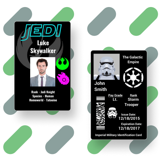 Custom novelty ID cards with barcode hologram and realistic PVC design